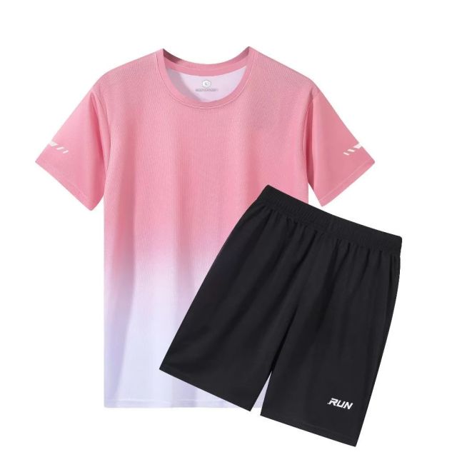 ชุดกีฬาสีชมพู กางเกงขาสั้น+ชุดกีฬาแขนสั้น